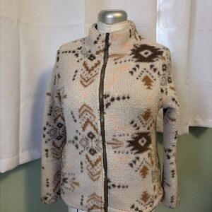 Avalanche Women's Geometric Teddy Jacket - Cream and Brown
